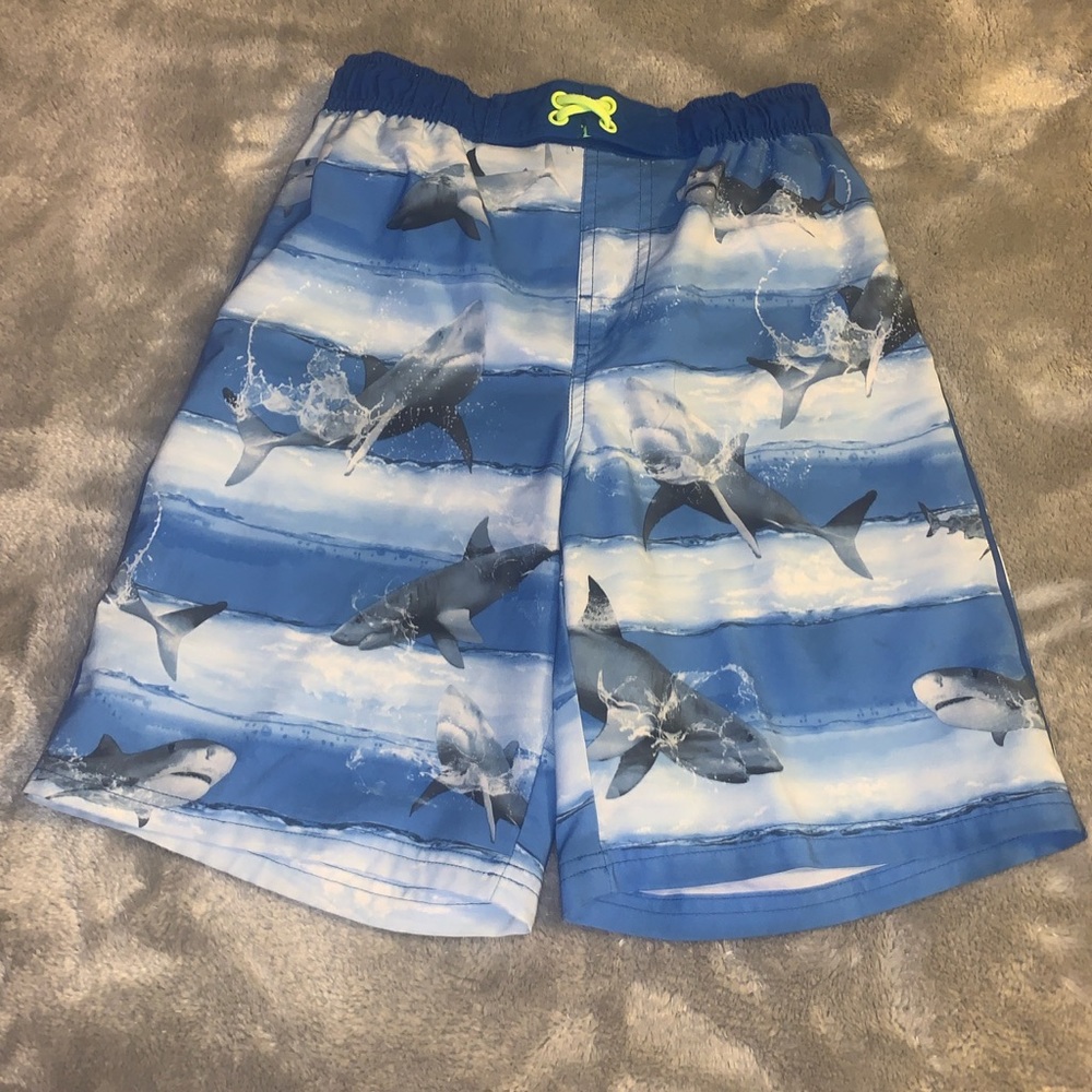 Boys Size Large 10-12 Wonder Nation Board Shorts Swim Trunks Blue Ocean Sharks